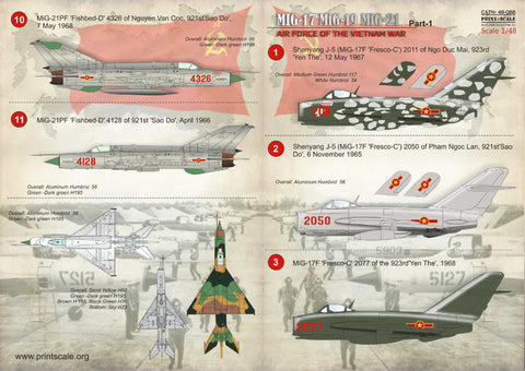 Print Scale 48-088 1/48 North Vietnamese MIGs (Mig 17 Mig 19 Mig 21) of the Vietnam War Part 1