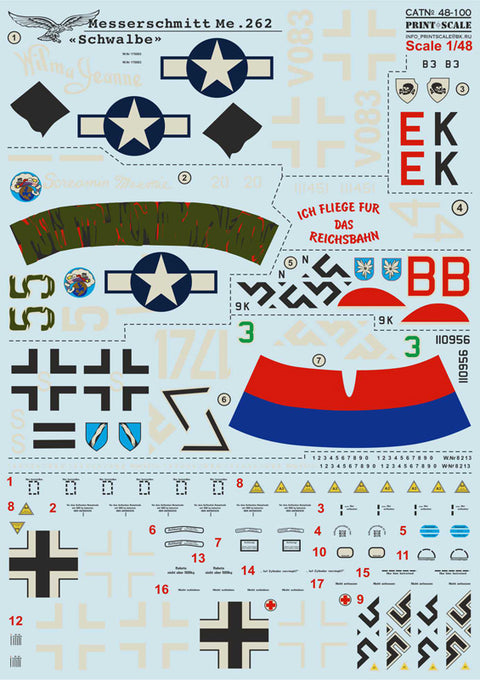 Print Scale 48-100 1/48 Messerschmitt Me-262 "Schwalbe"