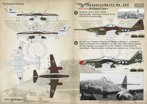 Print Scale 48-100 1/48 Messerschmitt Me-262 "Schwalbe"