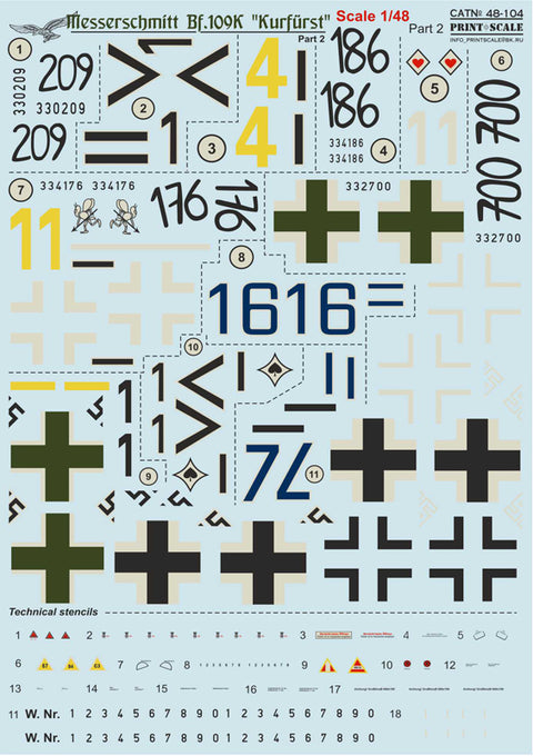 Print Scale 48-104 1/48 Messerschmitt Bf 109 K-4 “Kurfürst” Part 2 48-104 Scale 1/48 The complete set 1,5 leaf