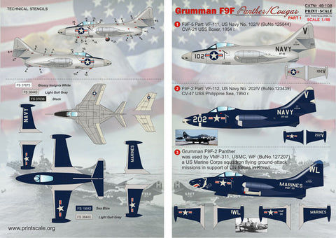 Print Scale 48-108 1/48 Grumman F9F Panther Part 1 The complete set 2 leaf (+technical stencils)