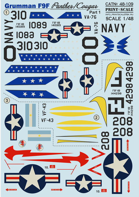 Print Scale 48-109 1/48 Grumman F9F Panther Paer 2 The complete set 2 leaf (+technical stencils)