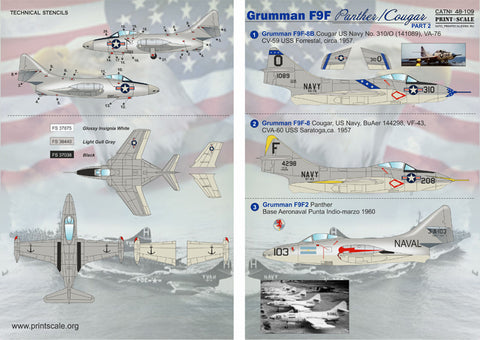 Print Scale 48-109 1/48 Grumman F9F Panther Paer 2 The complete set 2 leaf (+technical stencils)
