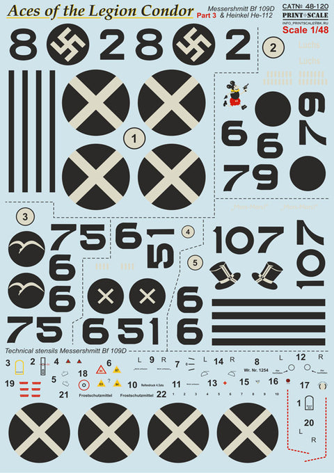 Print Scale 48-120 1/48 Aces of the Legion Condor Messerschmitt Bf 109D & Heinkel He 112 Part 3 48-120 Scale 1/48