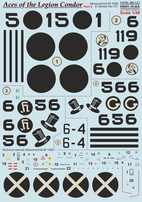 Print Scale 48-121 1/48 Aces of Legion Condor Part 4 Messershmitt Bf-109D & Heinkel He-112