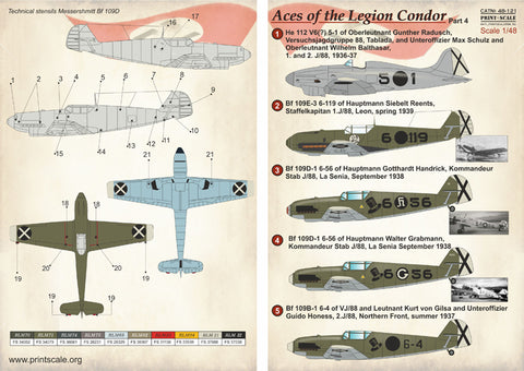 Print Scale 48-121 1/48 Aces of Legion Condor Part 4 Messershmitt Bf-109D & Heinkel He-112
