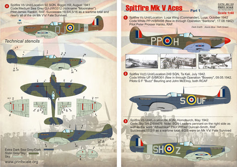 Print Scale 48-122 1/48 Spitfire MkV Aces Part-1 48-122 Scale 1/48
