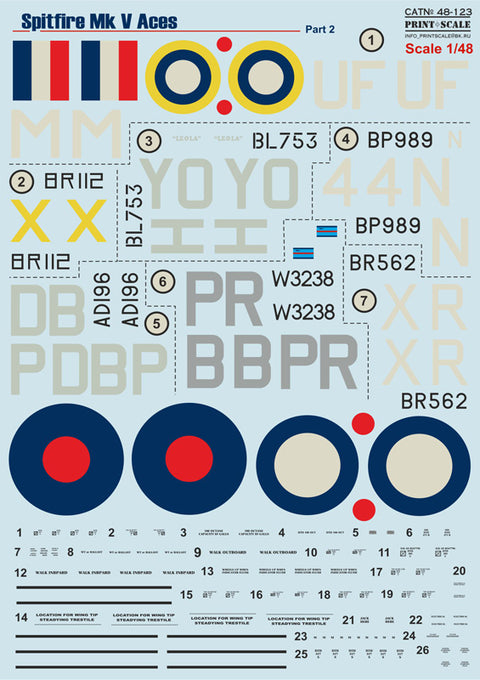Print Scale 48-123 1/48 Spitfire MkV Aces Part-2 48-123 Scale 1/48