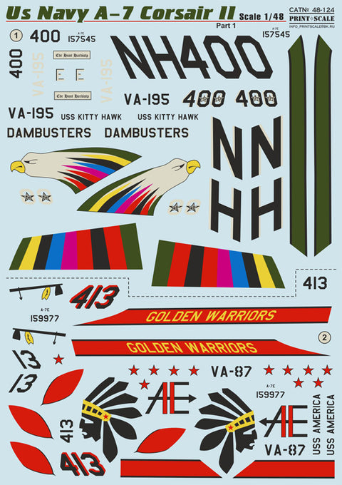 Print Scale 48-124 1/48 US NAVY Corsair II A-7 part1 + Technical stencils A7 Corsair II