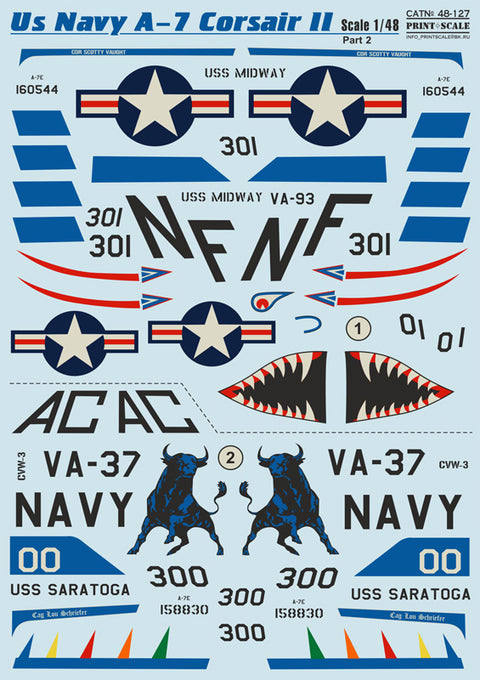 Print Scale 48-127 1/48 A-7 Corsair II Part 2 + Technical stencils A7 Corsair II