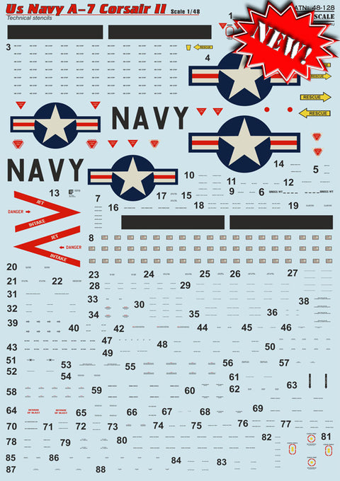 Print Scale 48-128 1/48 Technical stencils A7 Corsair II
