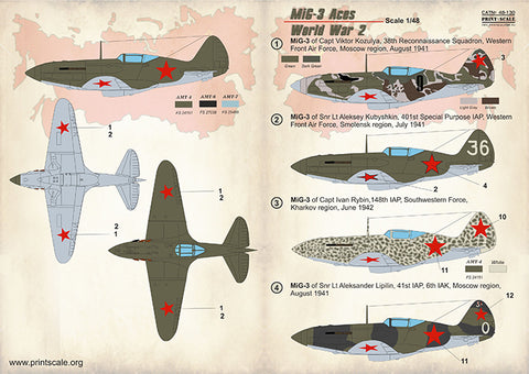 Print Scale 48-130 1/48 MIg-3 Aces of World War II