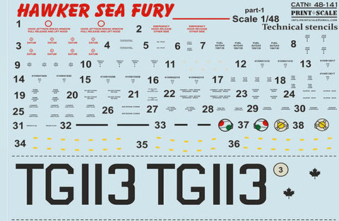 Print Scale 48-141 1/48 Hawker Sea Fury Part 1 The complete set 1,5 leaf