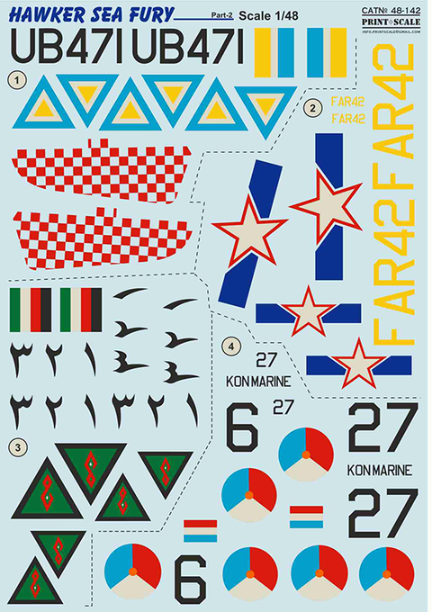Print Scale 48-142 1/48 Hawker Sea Fury Part 2 The complete set 1,5 leaf