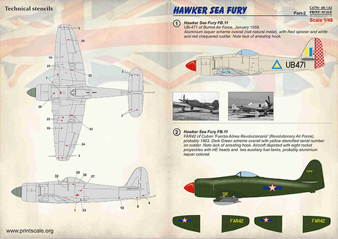 Print Scale 48-142 1/48 Hawker Sea Fury Part 2 The complete set 1,5 leaf