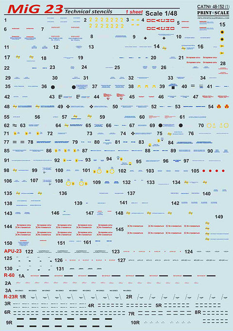 Print Scale 48-152 1/48 MiG-23 Tehcnical stencils, 2 sheets