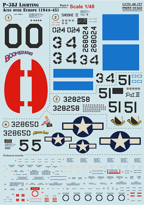 Print Scale 48-157 1/48 P-38J Lighting Aces over Europe (1944-45) Part 1
