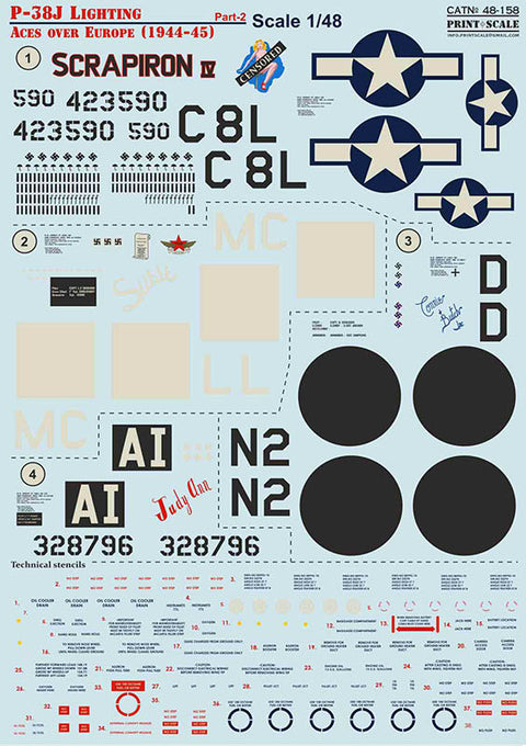 Print Scale 48-158 1/48 P-38J Lighting Aces over Europe (1944-45) Part 2