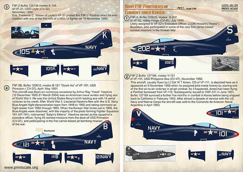 Print Scale 48-159 1/48 Navy F9F-2 -3 Panthers in Combat over Korea Part 1