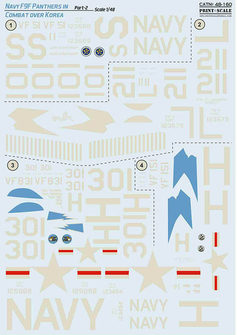 Print Scale 48-160 1/48 Navy F9F-2 -3 Panthers in Combat over Korea Part 2, 1,5 sheets