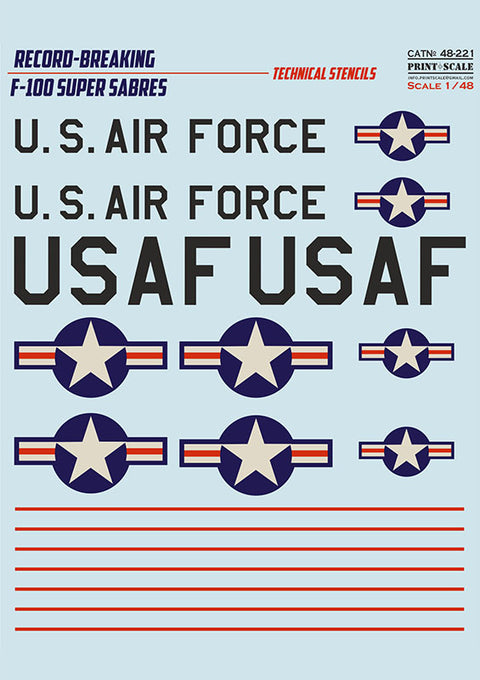 Print Scale 48-221 1/48 F-100 Super Sabre technical stencils 2 leaf
