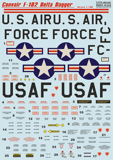 Print Scale 48-242 1/48 Convair F-102 Delta Dagger + Technical stencils Part 1 The complete set 2 leaf NEW - 1_19b4f179-9baa-4b38-be45-fccb3062c71f