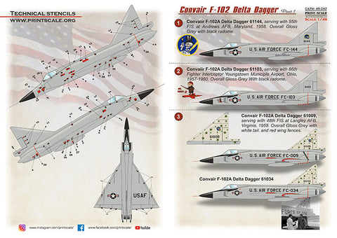 Print Scale 48-242 1/48 Convair F-102 Delta Dagger + Technical stencils Part 1 The complete set 2 leaf NEW
