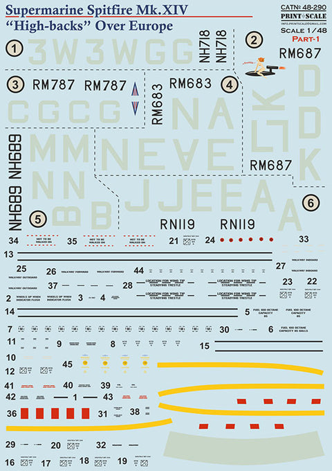 Print Scale 48-290 1/48 Supermarine Spitfire Mk.XIV (High Backs) Part 1 48-290 Scale 1/48 The complete set 1,5 leaf