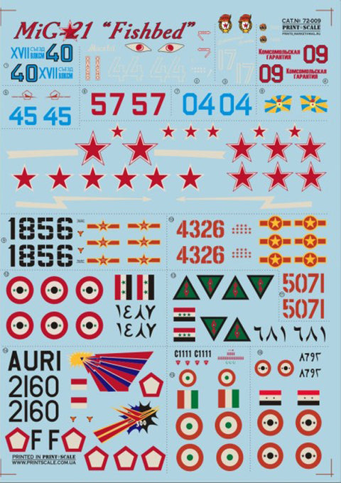 Print Scale 72-009 1/72 MiG-21 “Fishbed” International Operators Decals Scale 1/72