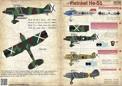 Print Scale 72-012 1/72 Heinkel He-51