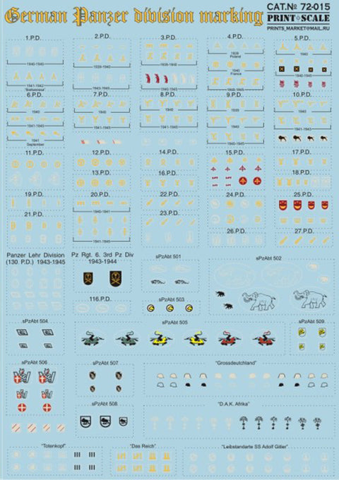Print Scale 72-015 1/72 German Panzer division marking