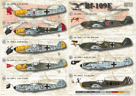 Print Scale 72-021 1/72 Messershmit Me-109 E