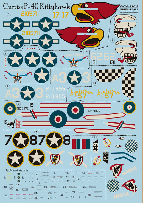 Print Scale 72-023 1/72 Curtiss P-40 Kittehawk