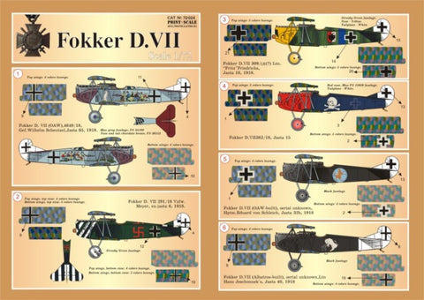 Print Scale 72-024 1/72 Fokker D VII Part 1 The complete set 4 leaf