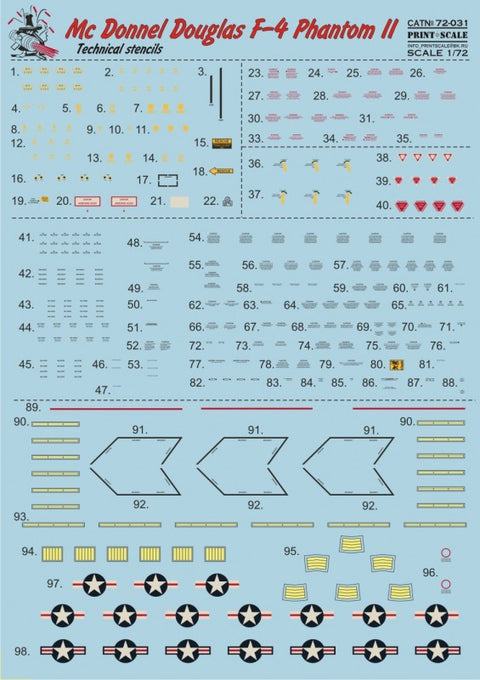 Print Scale 72-031 1/72 F-4 Phantom Technical stencils