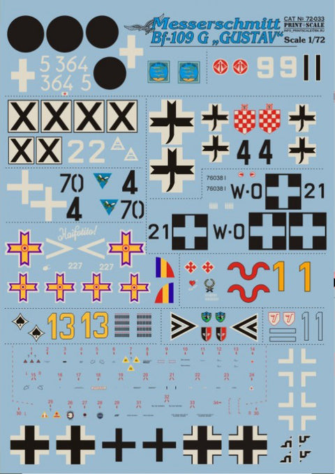 Print Scale 72-033 1/72 Messershmit 109 G The complete set 1,5 leaf