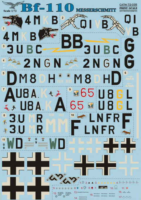 Print Scale 72-035 1/72 Messershmit Me 110