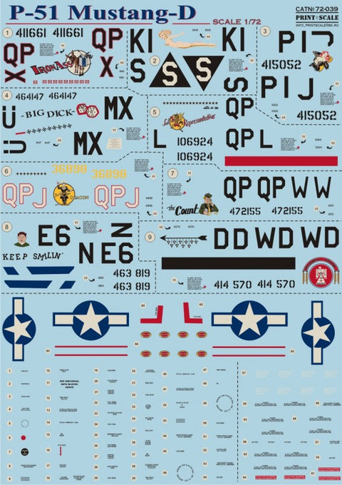 Print Scale 72-039 1/72 P-51 Mustang-D Nose Art & Markings 72-039 1/72
