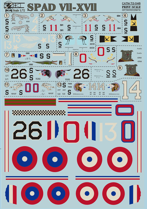 Print Scale 72-046 1/72 Spad VII-XVII