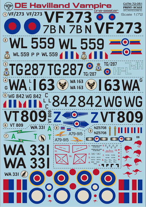 Print Scale 72-051 1/72 DE Havilland Vampire One seaters