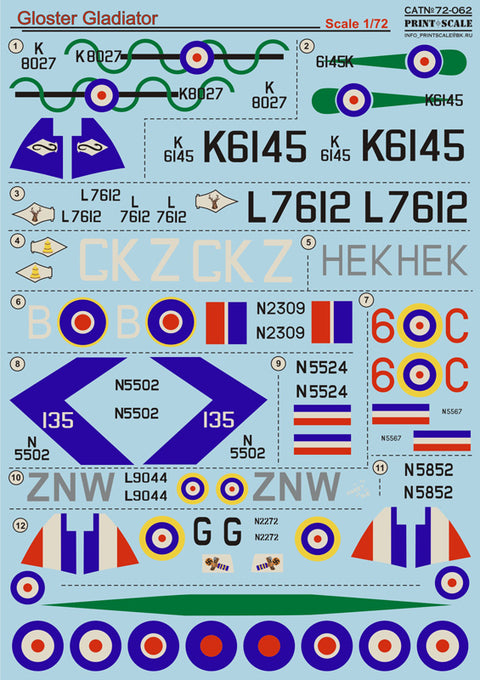 Print Scale 72-062 1/72 Gloster Gladiator Mk.I / Mk.II RAF & FAA Part 1 72-062 1/72
