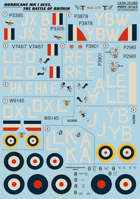Print Scale 72-065 1/72 Hurricane Mk I Aircraft Markings 72-065 Scale 1/72