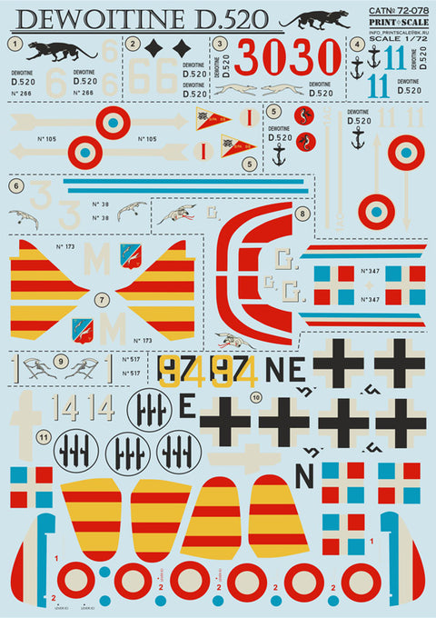 Print Scale 72-078 1/72 Dewoitine D.520 72-078 Scale 1/72