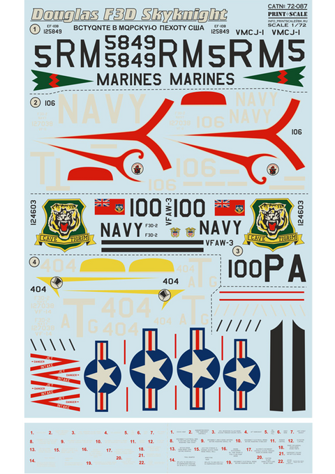 Print Scale 72-087 1/72 Douglas F3D Skyknight The complete set 1,5 leaf