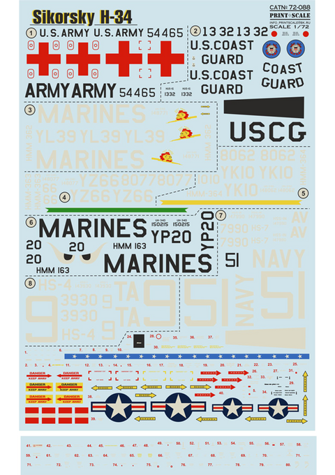 Print Scale 72-088 1/72 Sikorsky H-34 The complete set 1,5 leaf