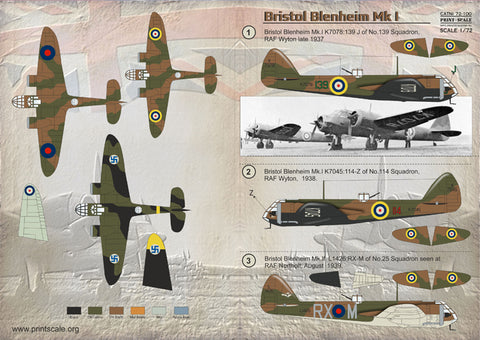Print Scale 72-100 1/72 Bristol Blenheim The complete set 2 leaf