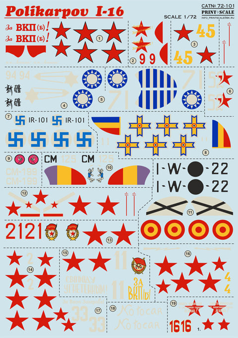 Print Scale 72-101 1/72 Polikarpov I-16 72-101 Scale 1/72