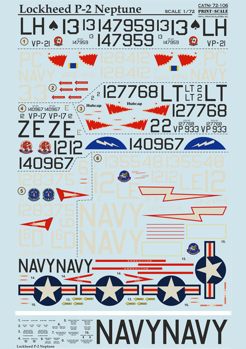 Print Scale 72-106 1/72 Lockheed P-2 Neptune