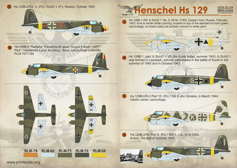 Print Scale 72-124 1/72 Henschel Hs 129