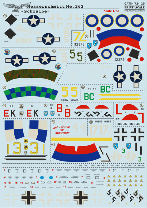 Print Scale 72-125 1/72 Messerschmitt Me 262 Schwalbe